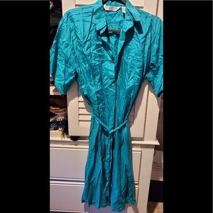 NWOT vintage turquoise 100% silk dress by Fenn Wright Manson Systems Medium